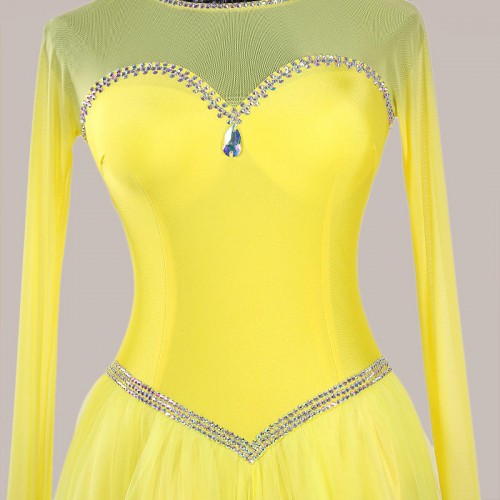Custom Size Yellow Blue Adult Ballroom Dance Dress Waltz Slim Practice Ballroom Dance Big Swing Modern Dance Dress